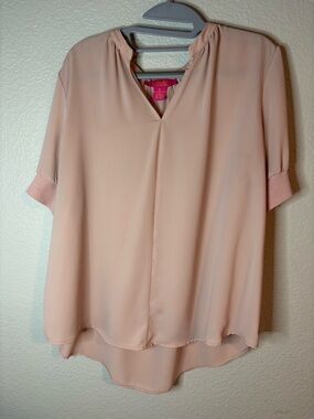 Catherines Blush Pink V-Neck Short Sleeve Blouse